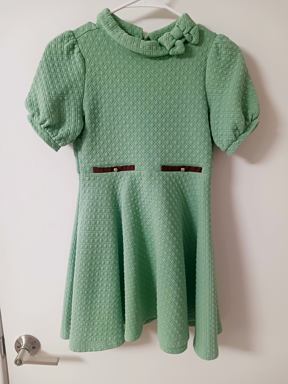Janie And Jack Girls' Mint Green Textured Fit & Flare Dress with Bow